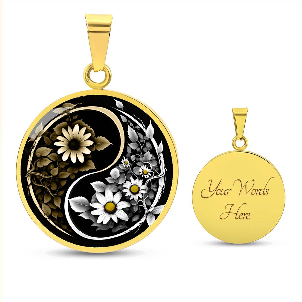 Engraved Gold Daisy Yin Yang Necklace