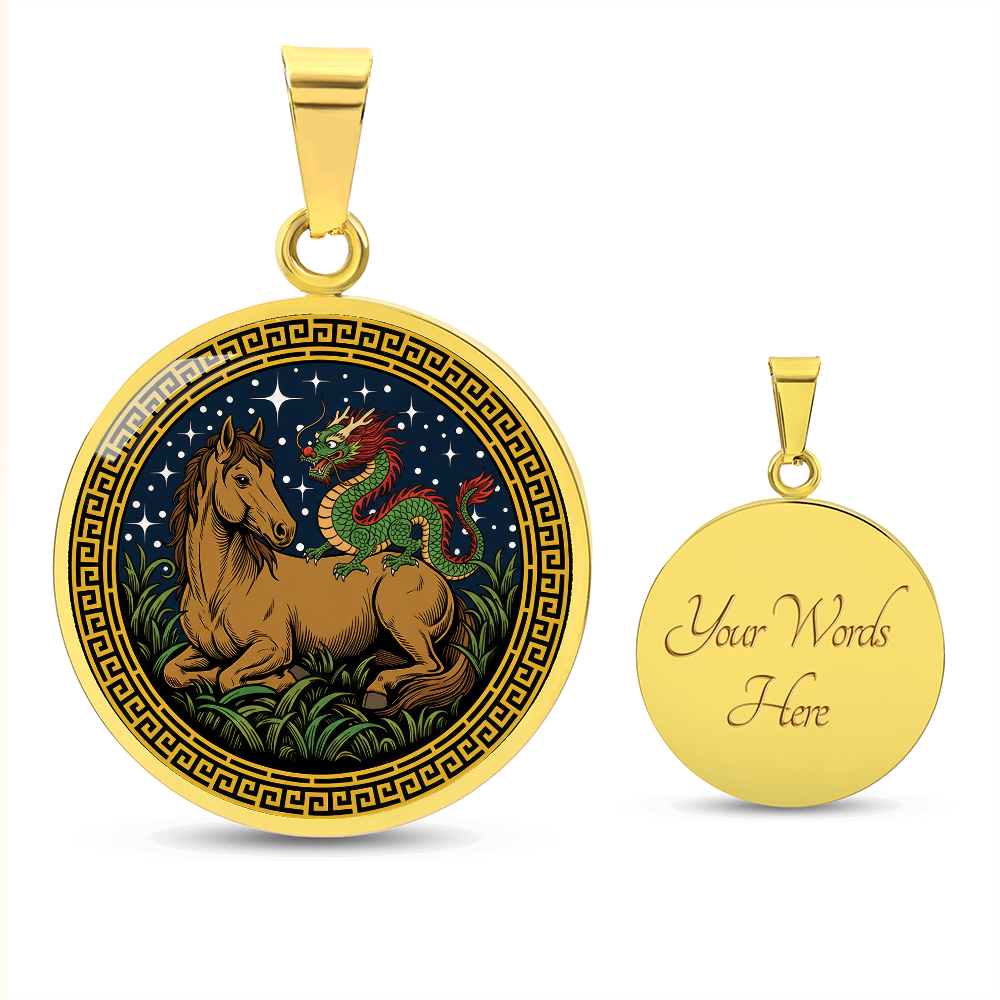 Dragon and Horse Necklace - Couples Chinese Zodiac Animal Pendant Jewelry