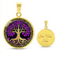 Engraved Gold Pendant Tree of Life Necklace With Purple Leaves
