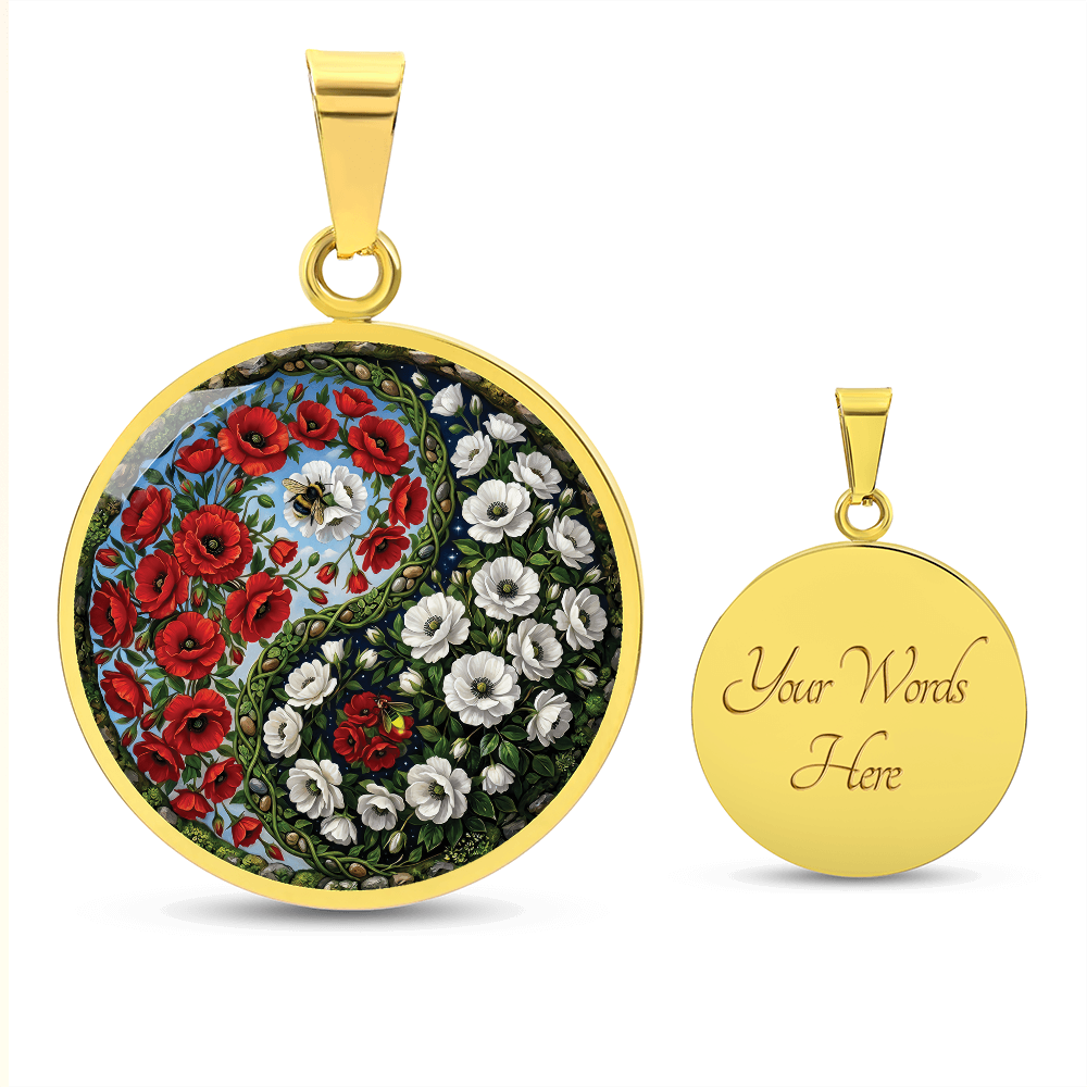Poppy Yin Yang Necklace - August Birth Month Flower Pendant Jewelry