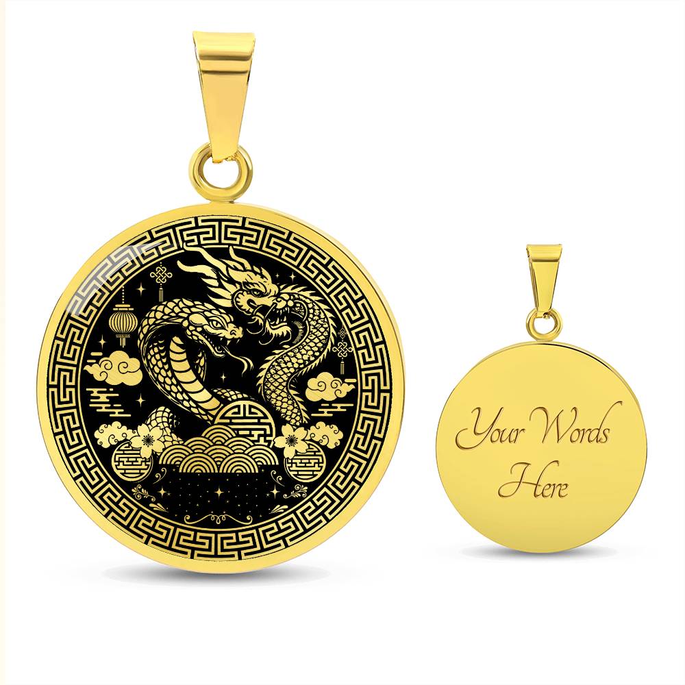 Year of The Dragon Necklace, Chinese Zodiac Animal Jewelry Gift, Lunar New Year 2024 Pendant, Engraved  Spirit Companion Snake Necklace