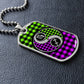 an elegant silver Dogtag pendant Zodiac Necklace. This jewelry offers personalization with an engraving option for a name.