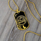 an elegant gold pendant Snake and Year of The Dragon Necklace. Colors are gold and black. This jewelry offers personalization with an engraving option for a name.