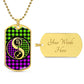 an elegant gold Dogtag pendant Zodiac Necklace. This jewelry offers personalization with an engraving option for a name.