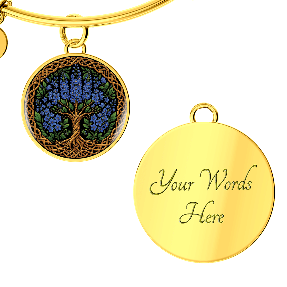 Celtic Tree of Life Pendant Bracelet - Larkspur July Birth Flower Jewelry