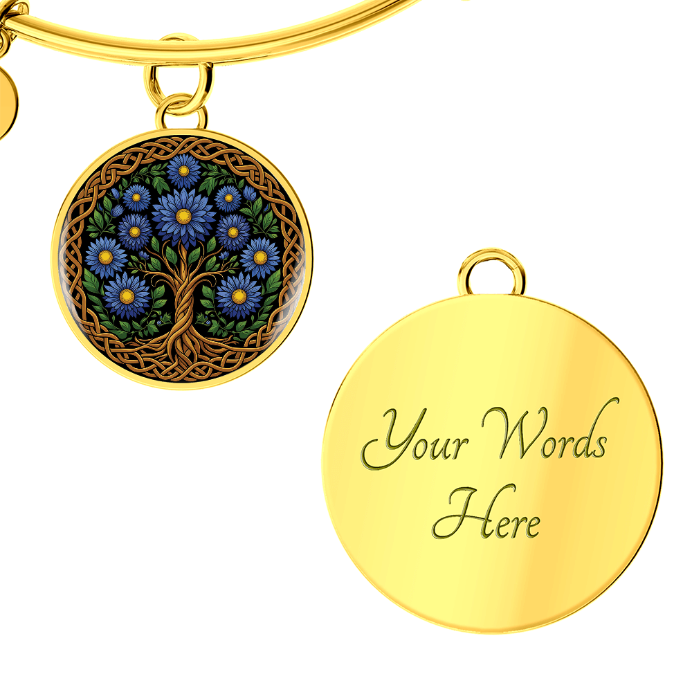 Celtic Tree of Life Pendant Bracelet - Aster September Birth Flower Jewelry