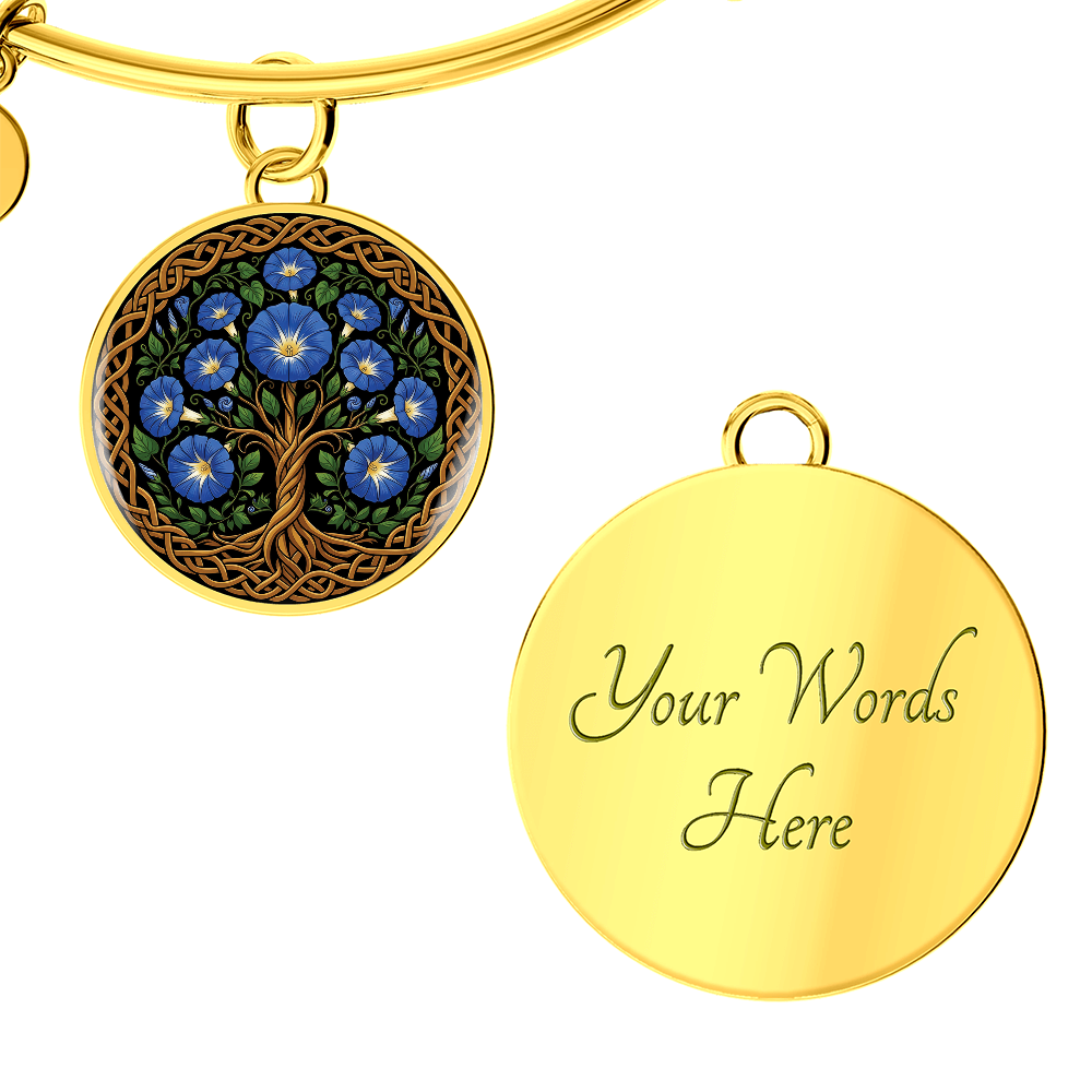 Celtic Tree of Life Pendant Bracelet - Morning Glory September Birth Flower Jewelry