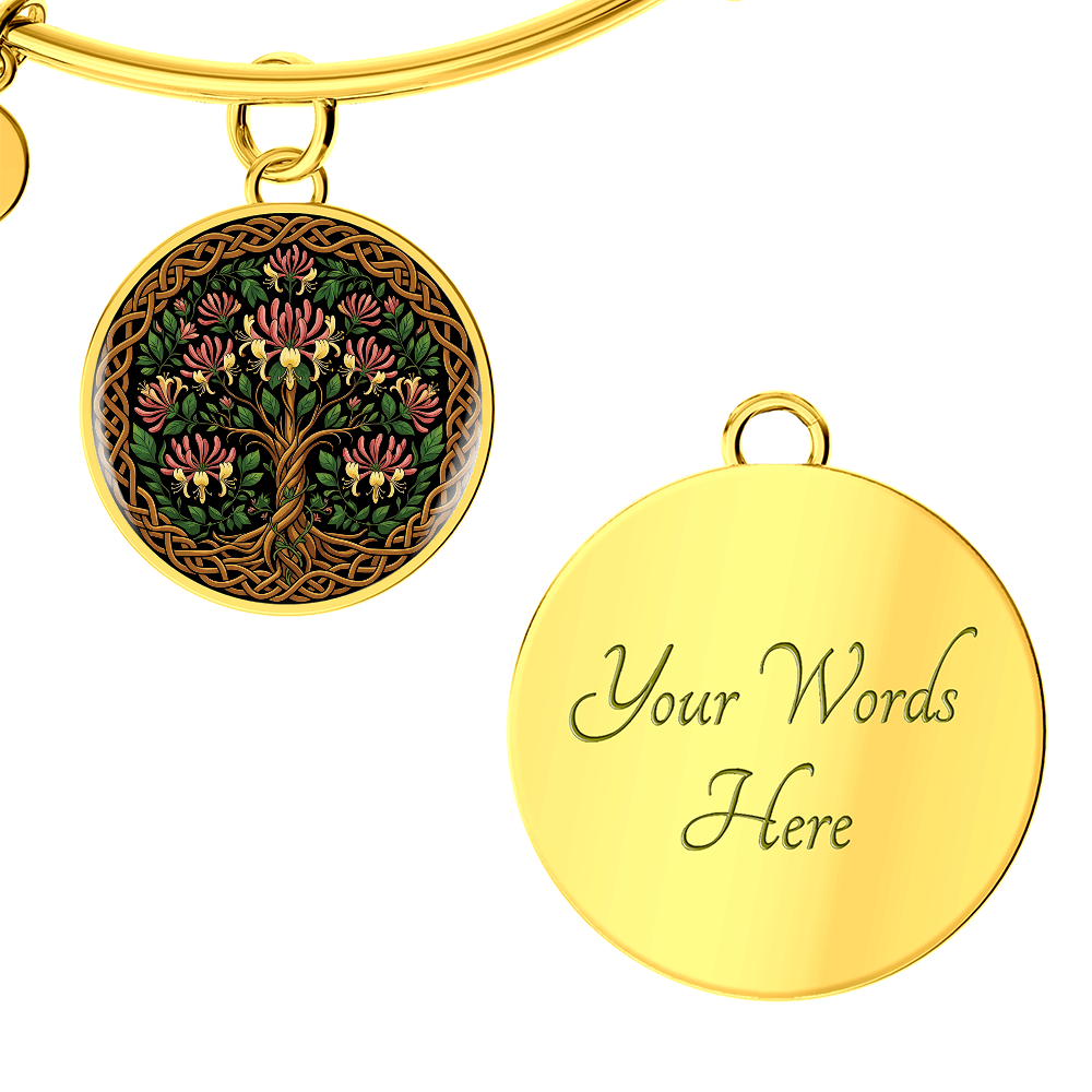 Celtic Tree of Life Pendant Bracelet - Honeysuckle June Birth Flower Jewelry