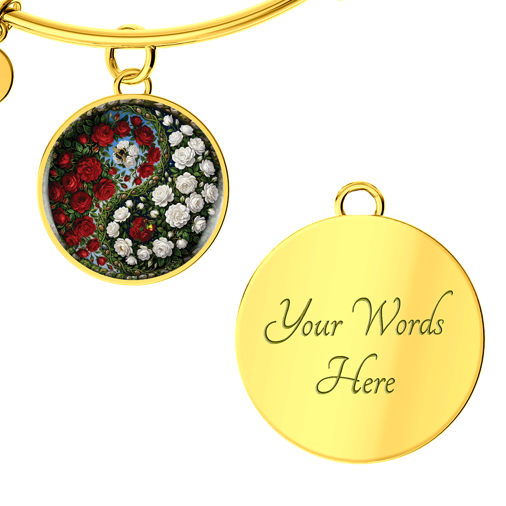 Rose Yin Yang Bracelet - June Birth Month Flower Pendant Jewelry