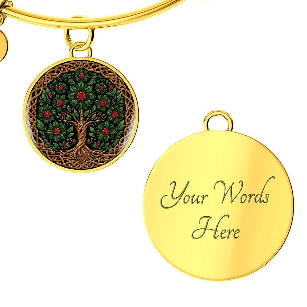 Celtic Tree of Life Pendant Bracelet - Holly December Birth Flower Jewelry