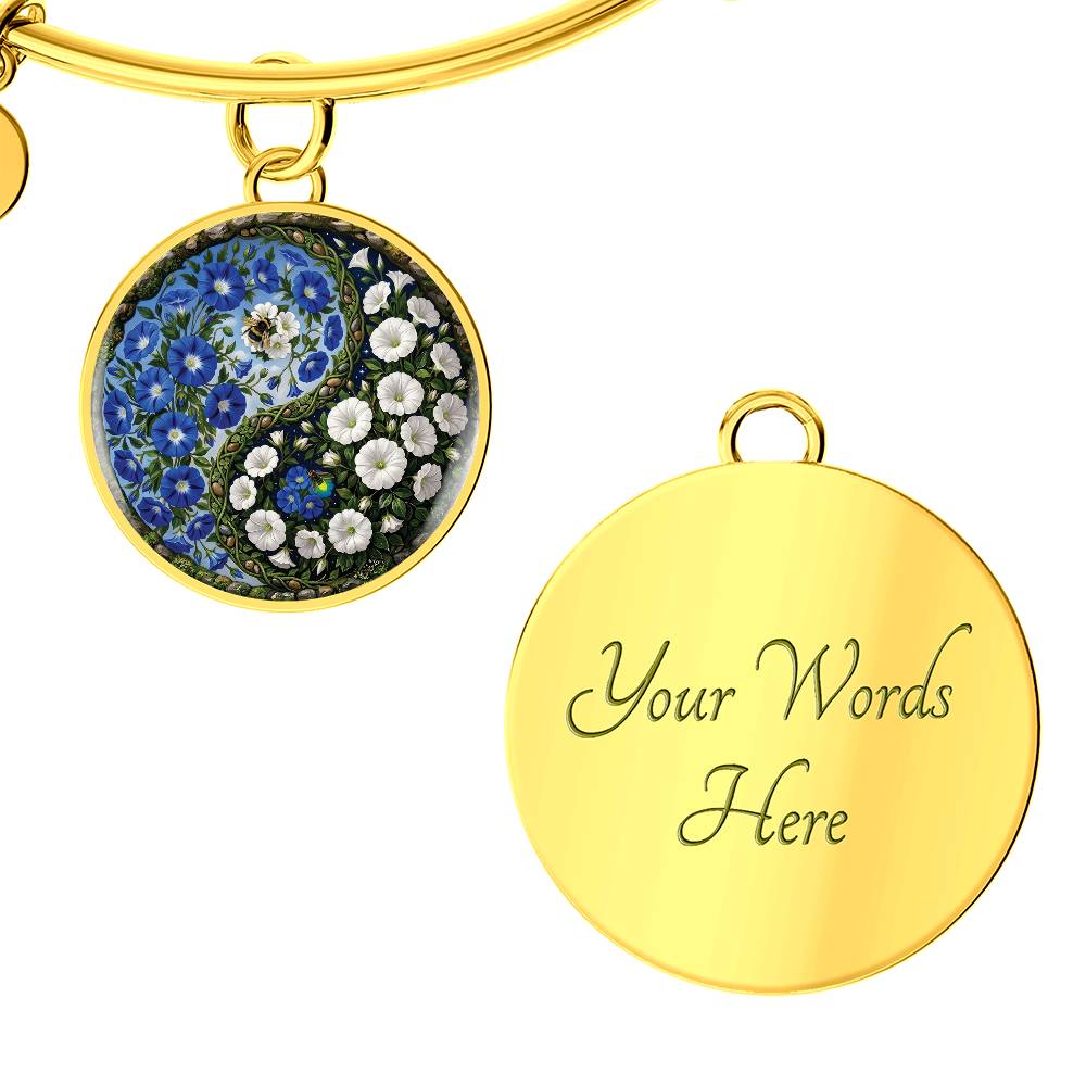 Morning Glory Yin Yang Bracelet - September Birth Month Flower Pendant Jewelry