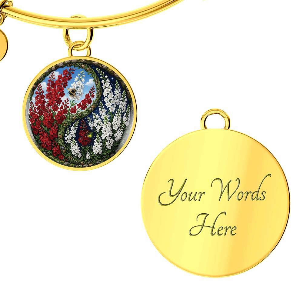 Larkspur Yin Yang Bracelet - July Birth Month Flower Pendant Jewelry