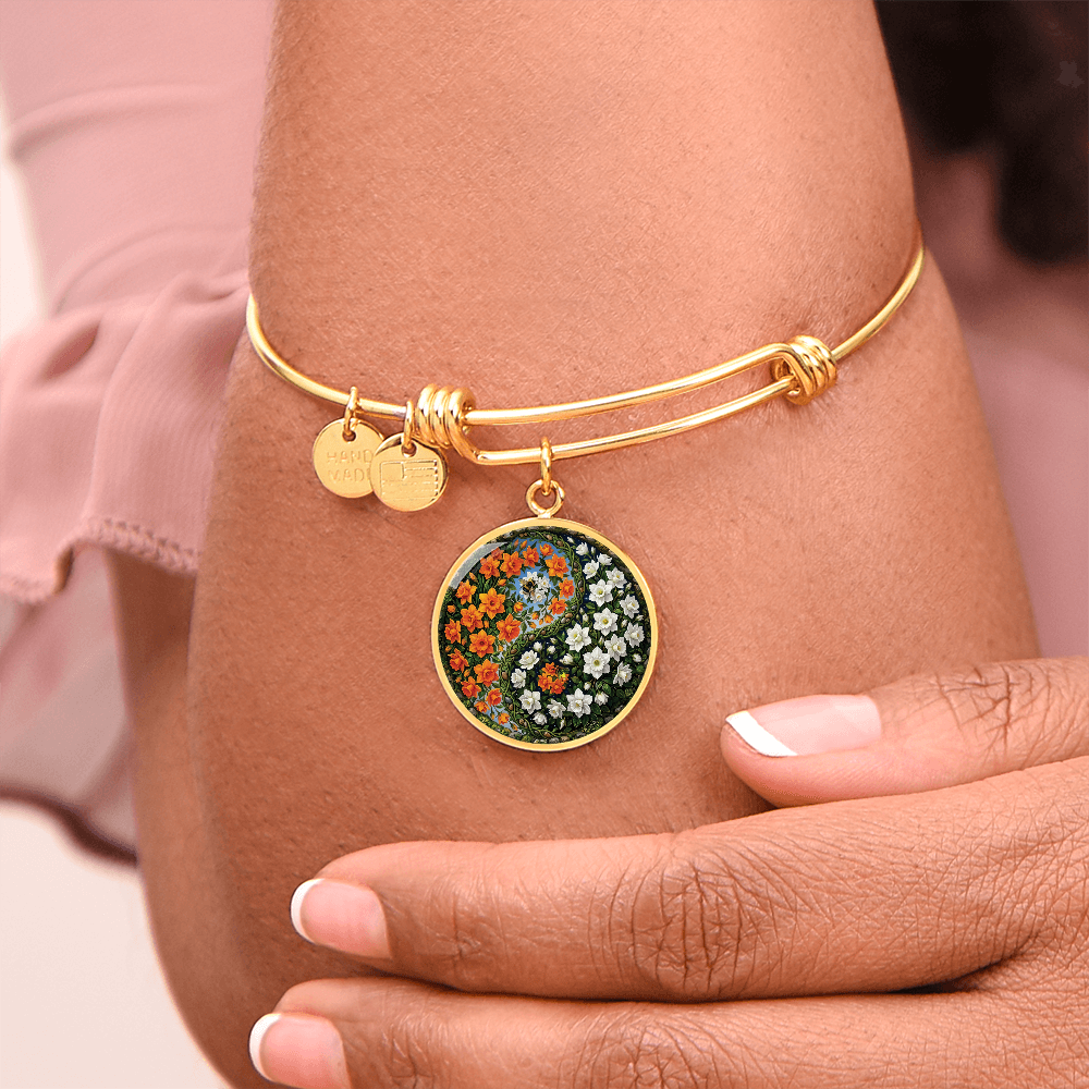 Daffodil Yin Yang Bracelet - March Birth Month Flower Pendant Jewelry