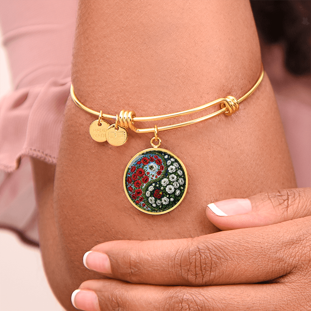 Poppy Yin Yang Bracelet - August Birth Month Flower Pendant Jewelry