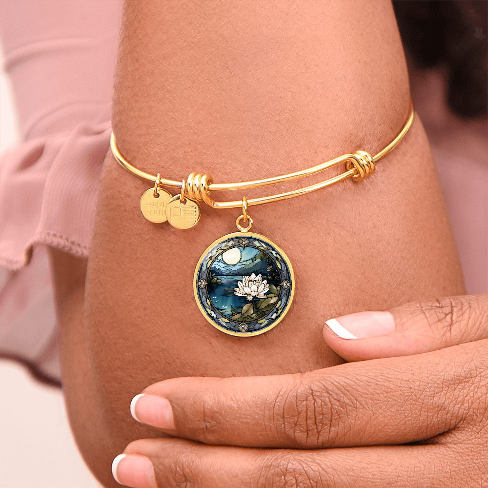 Water Lily Bracelet - July Birth Flower Pendant Jewelry