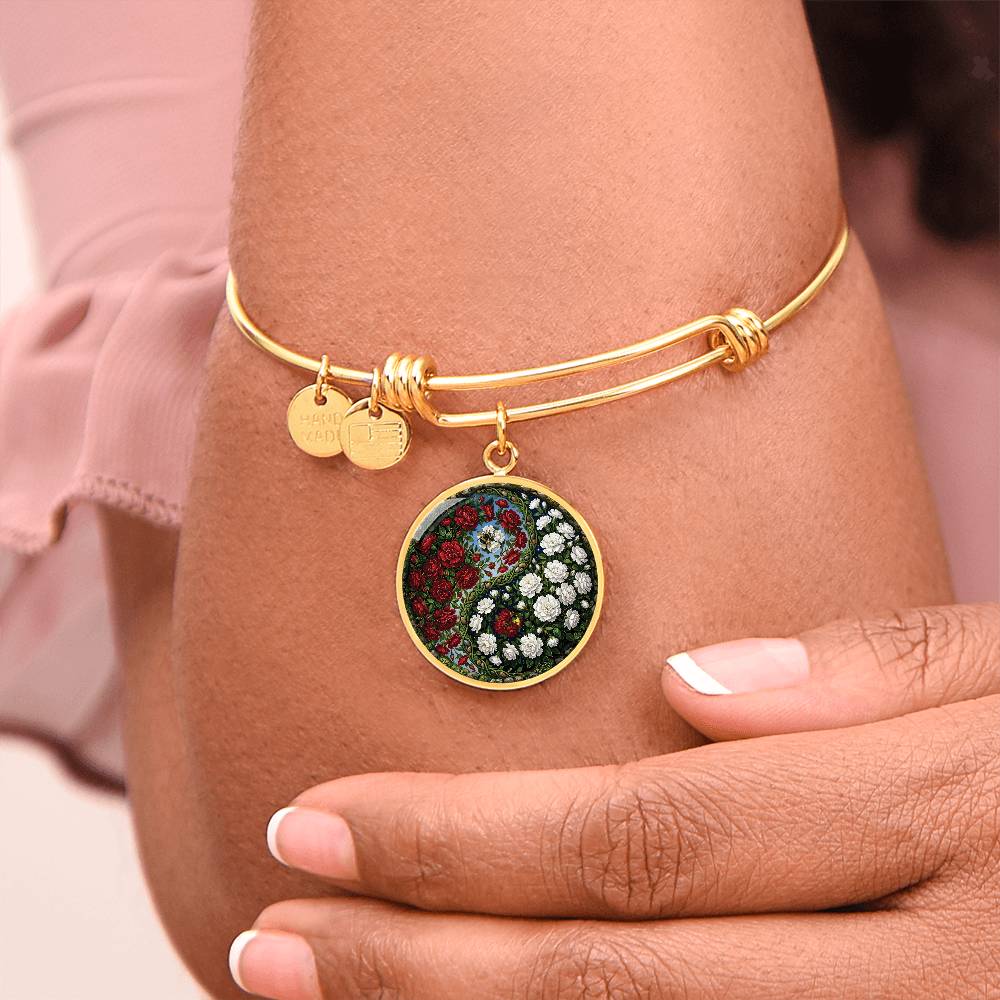 Carnation Yin Yang Bracelet - January Birth Month Flower Pendant Jewelry