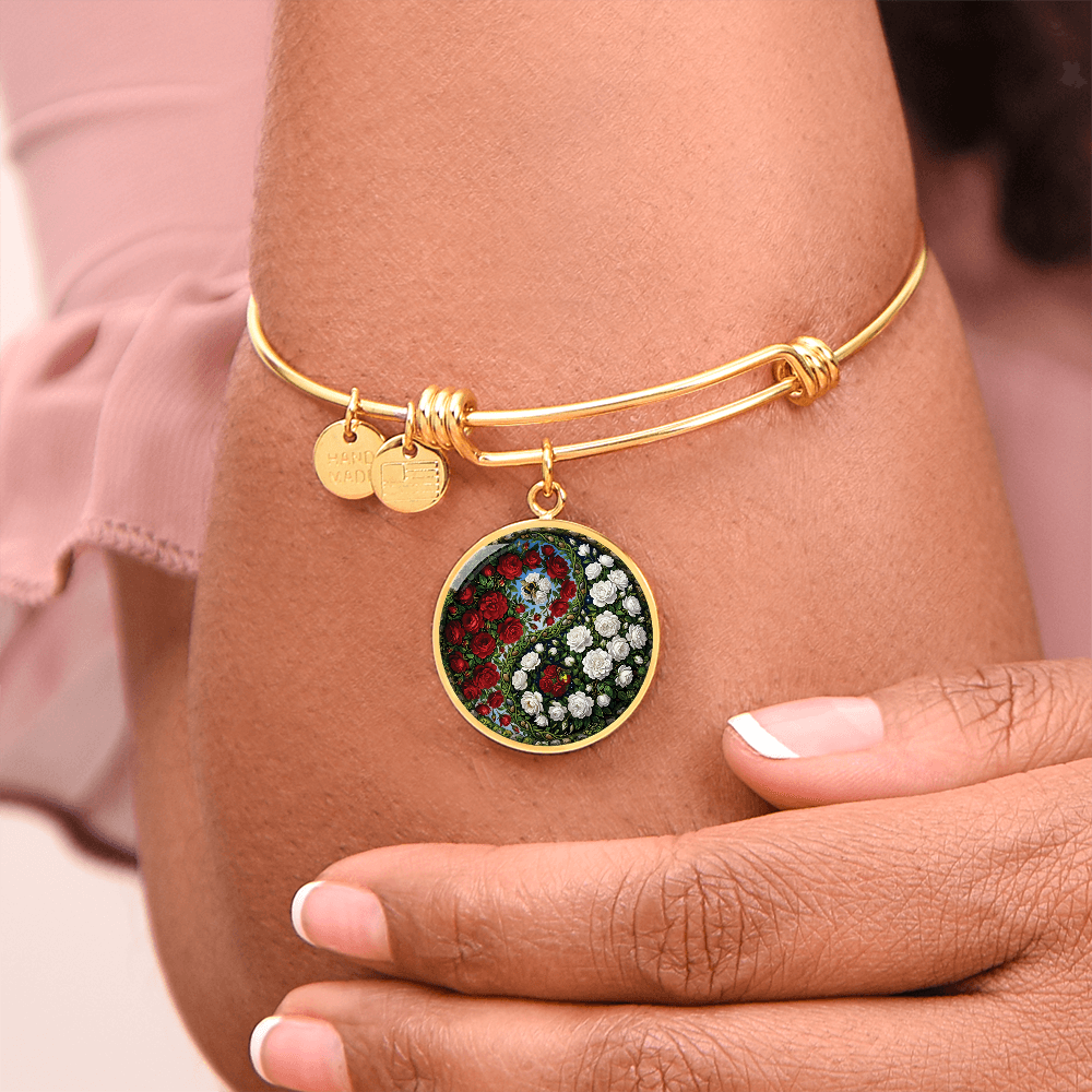 Rose Yin Yang Bracelet - June Birth Month Flower Pendant Jewelry