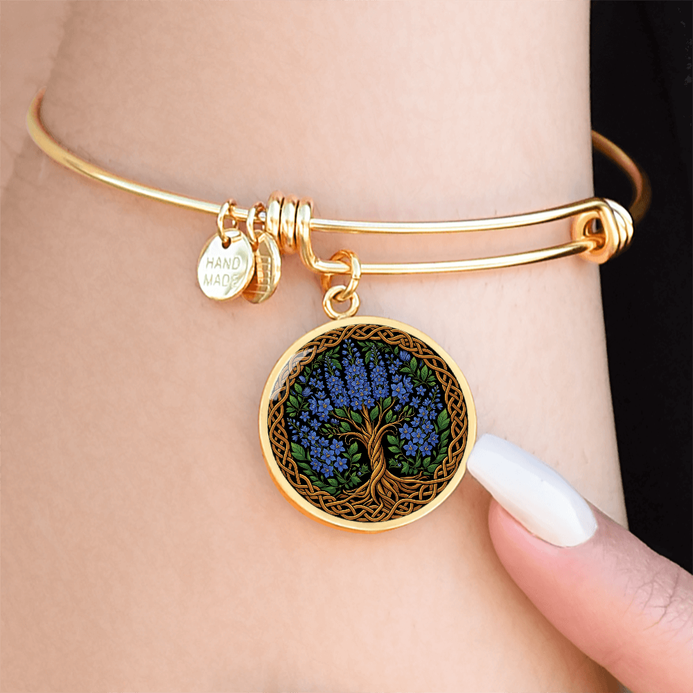 Celtic Tree of Life Pendant Bracelet - Larkspur July Birth Flower Jewelry