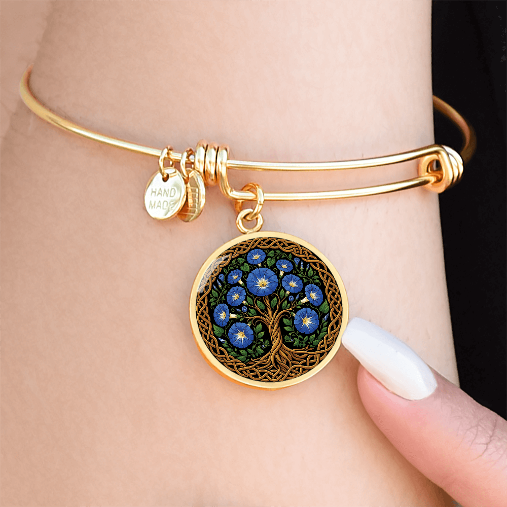 Celtic Tree of Life Pendant Bracelet - Morning Glory September Birth Flower Jewelry