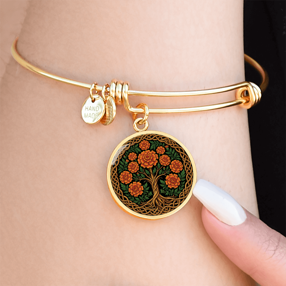 Celtic Tree of Life Pendant Bracelet - Marigold October Birth Flower Jewelry