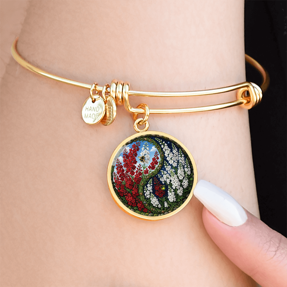 Larkspur Yin Yang Bracelet - July Birth Month Flower Pendant Jewelry
