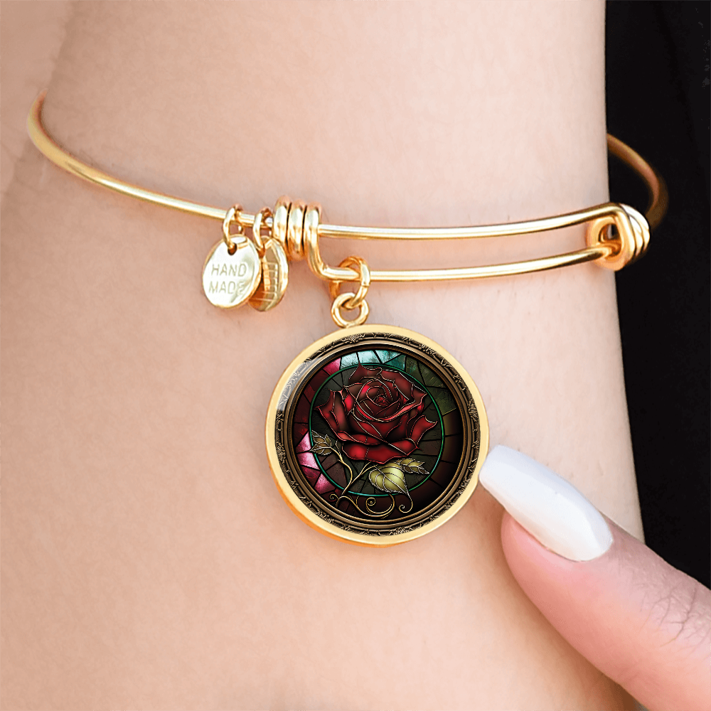 Red Rose Bracelet - June Birth Flower Pendant Jewelry