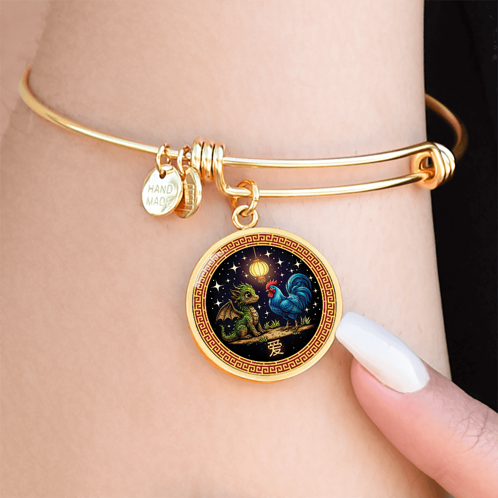 Rooster & Dragon Bracelet - Chinese Zodiac Pendant Jewelry