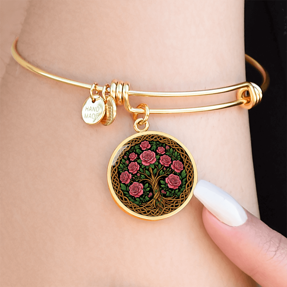 Celtic Tree of Life Pendant Bracelet - Rose June Birth Flower Jewelry