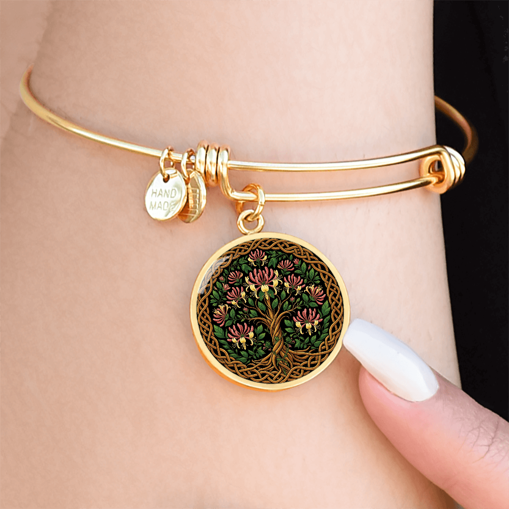 Celtic Tree of Life Pendant Bracelet - Honeysuckle June Birth Flower Jewelry