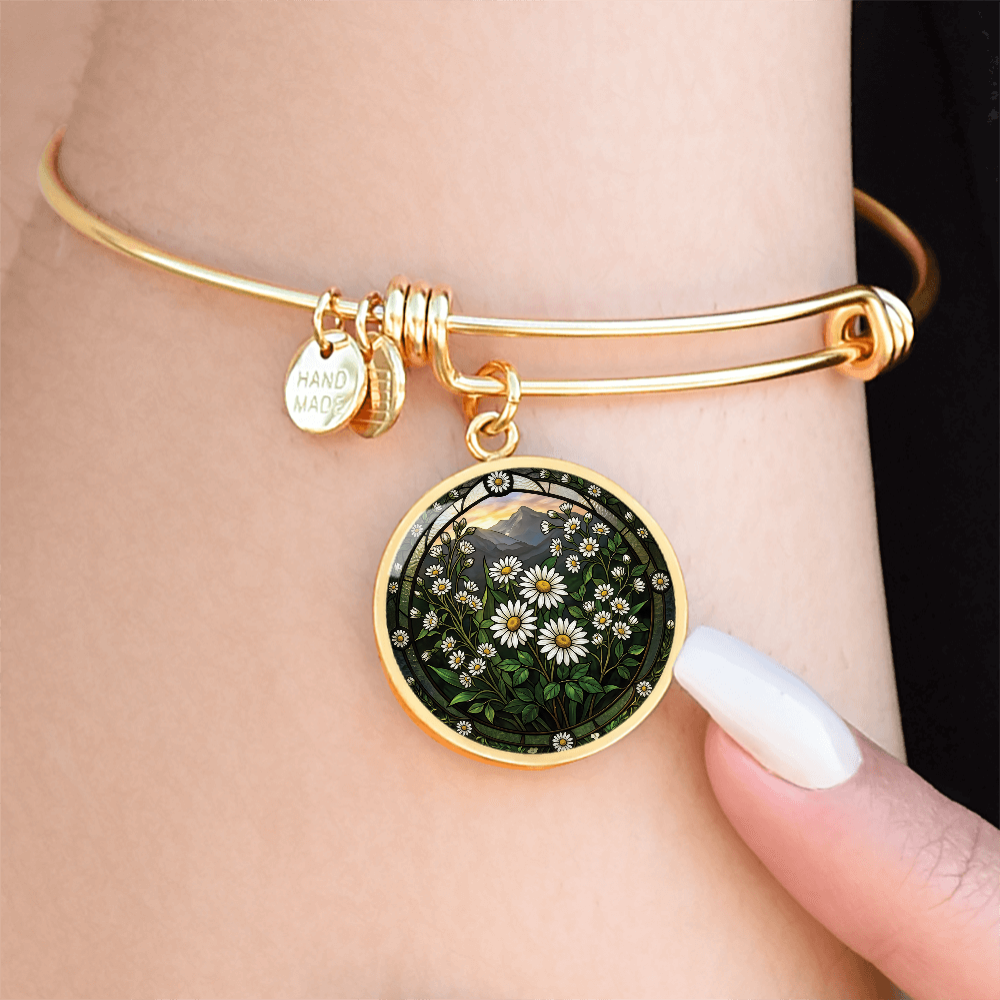 White Daisy Bracelet - April Birth Flower Pendant Jewelry