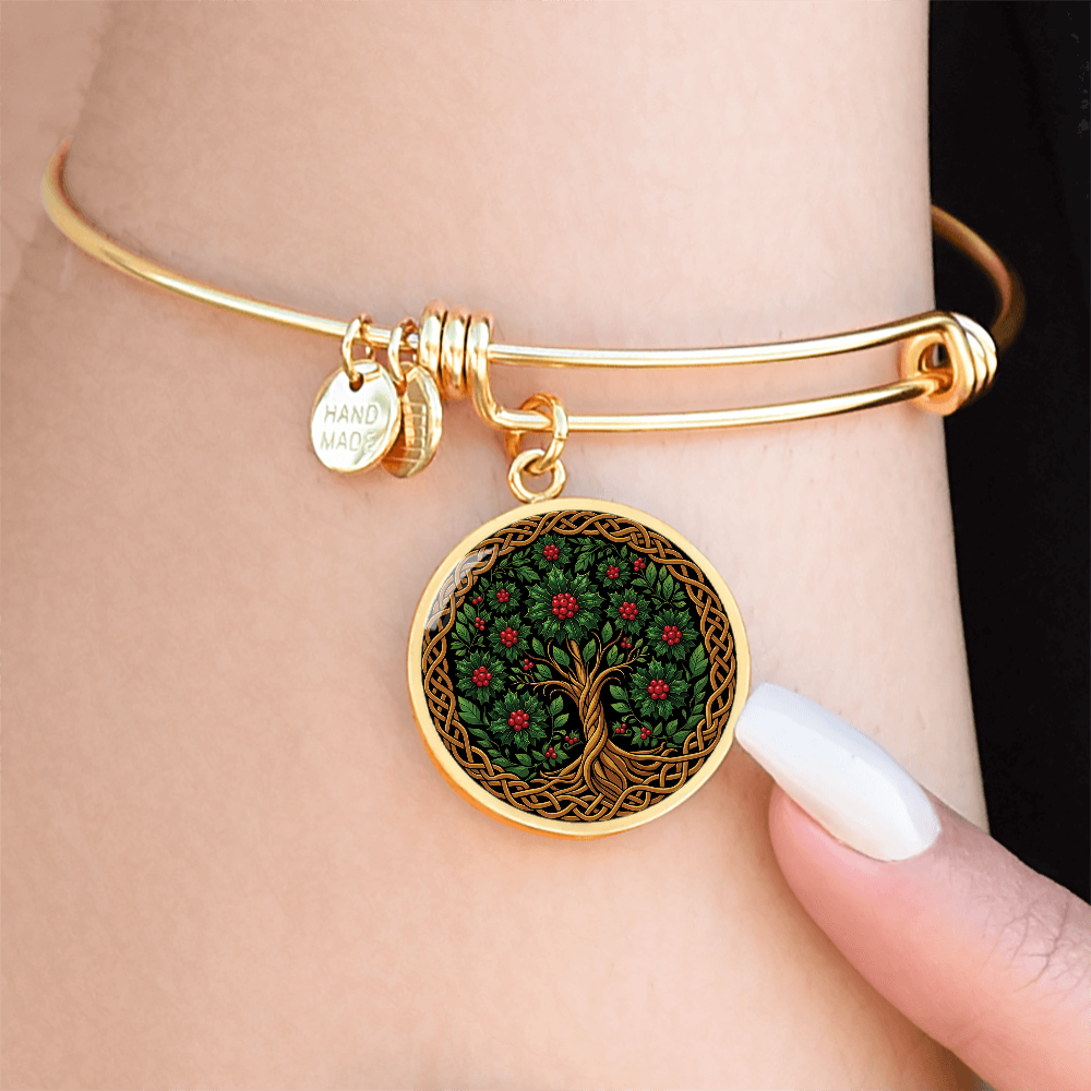 Celtic Tree of Life Pendant Bracelet - Holly December Birth Flower Jewelry