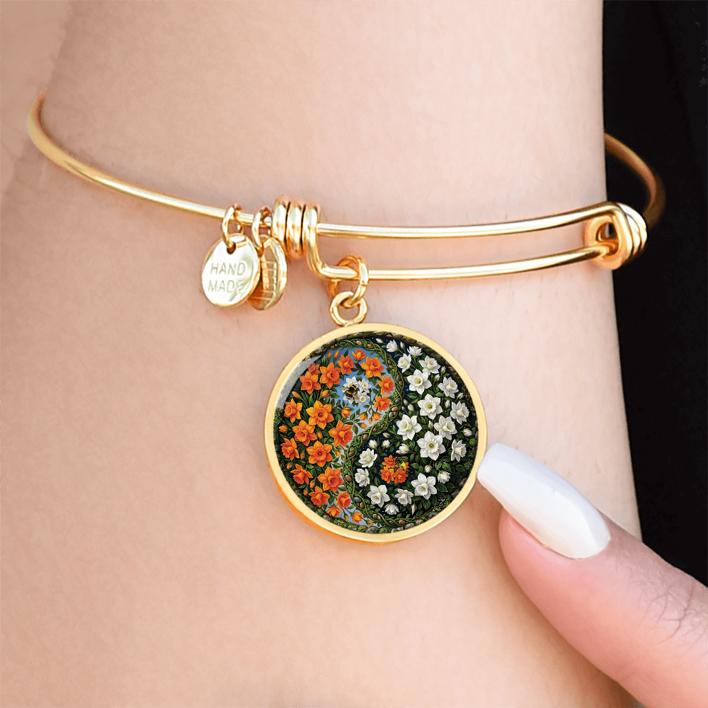 Daffodil Yin Yang Bracelet - March Birth Month Flower Pendant Jewelry