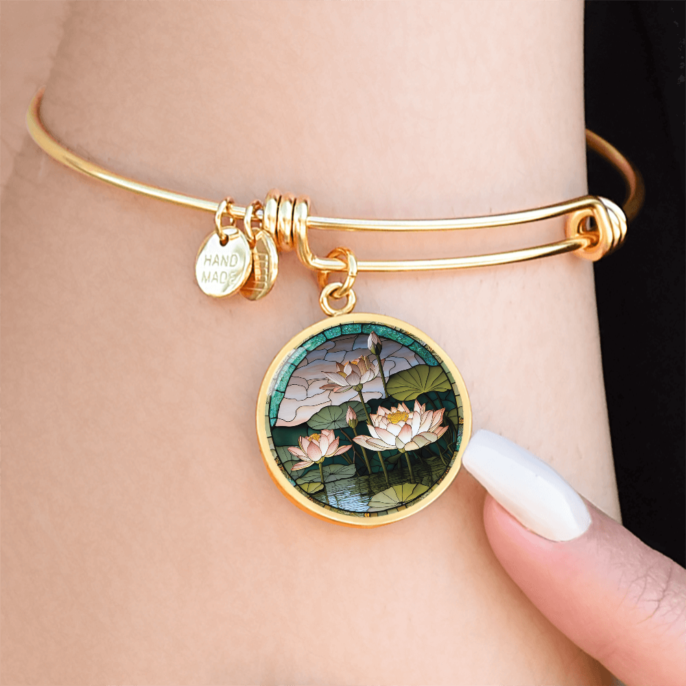 Water Lily Bracelet, July Birth Flower Pendant Jewelry