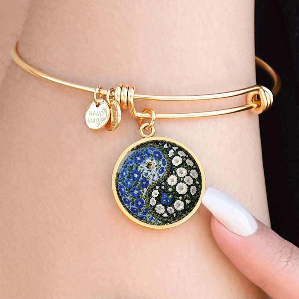 Morning Glory Yin Yang Bracelet - September Birth Month Flower Pendant Jewelry