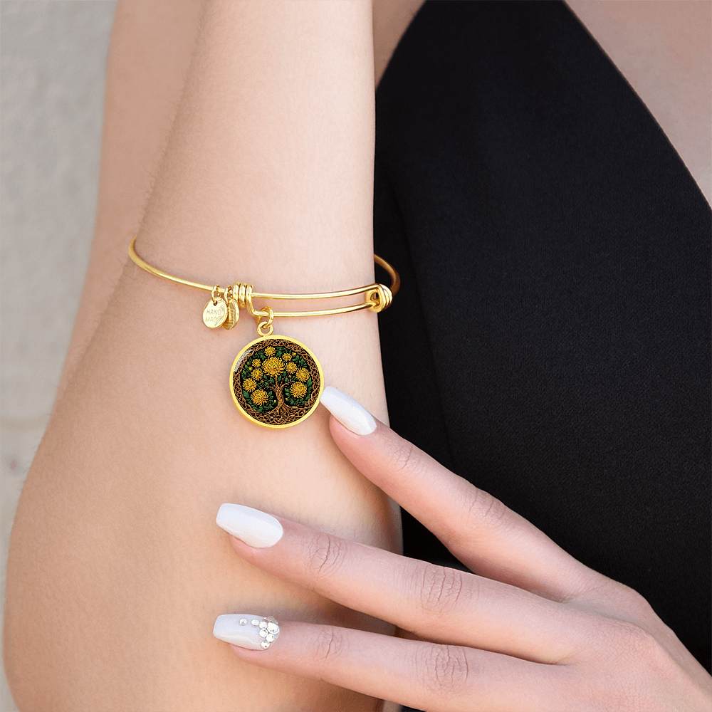 Celtic Tree of Life Pendant Bracelet - Chrysanthemum November Birth Flower Jewelry