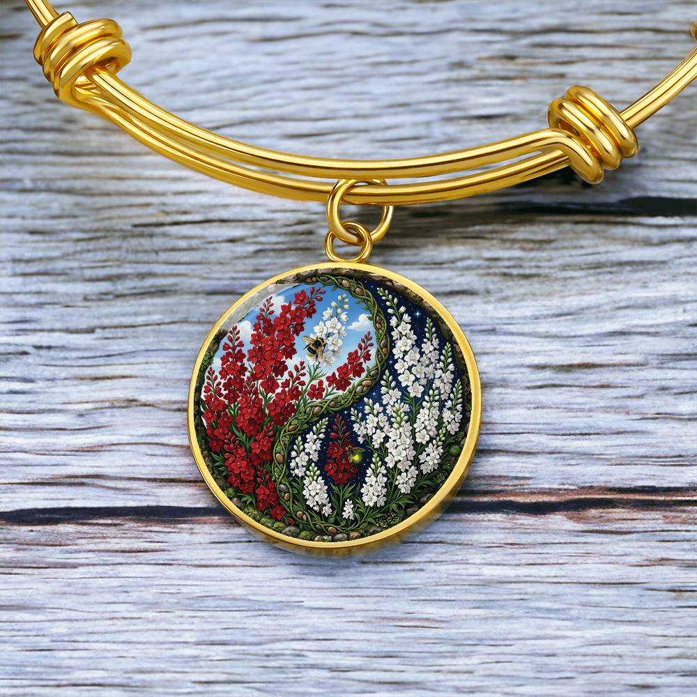 Larkspur Yin Yang Bracelet - July Birth Month Flower Pendant Jewelry