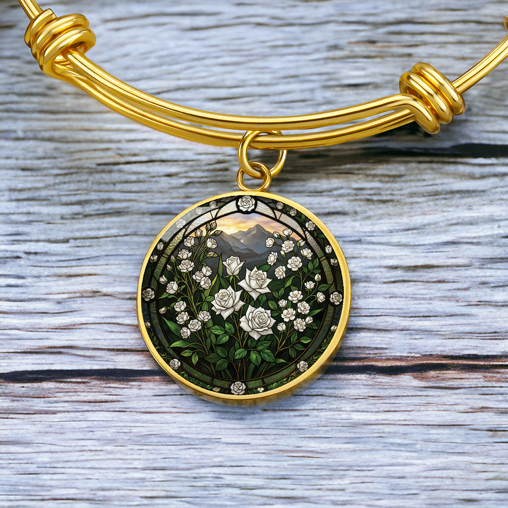 White Rose Bracelet - June Birth Flower Pendant Jewelry