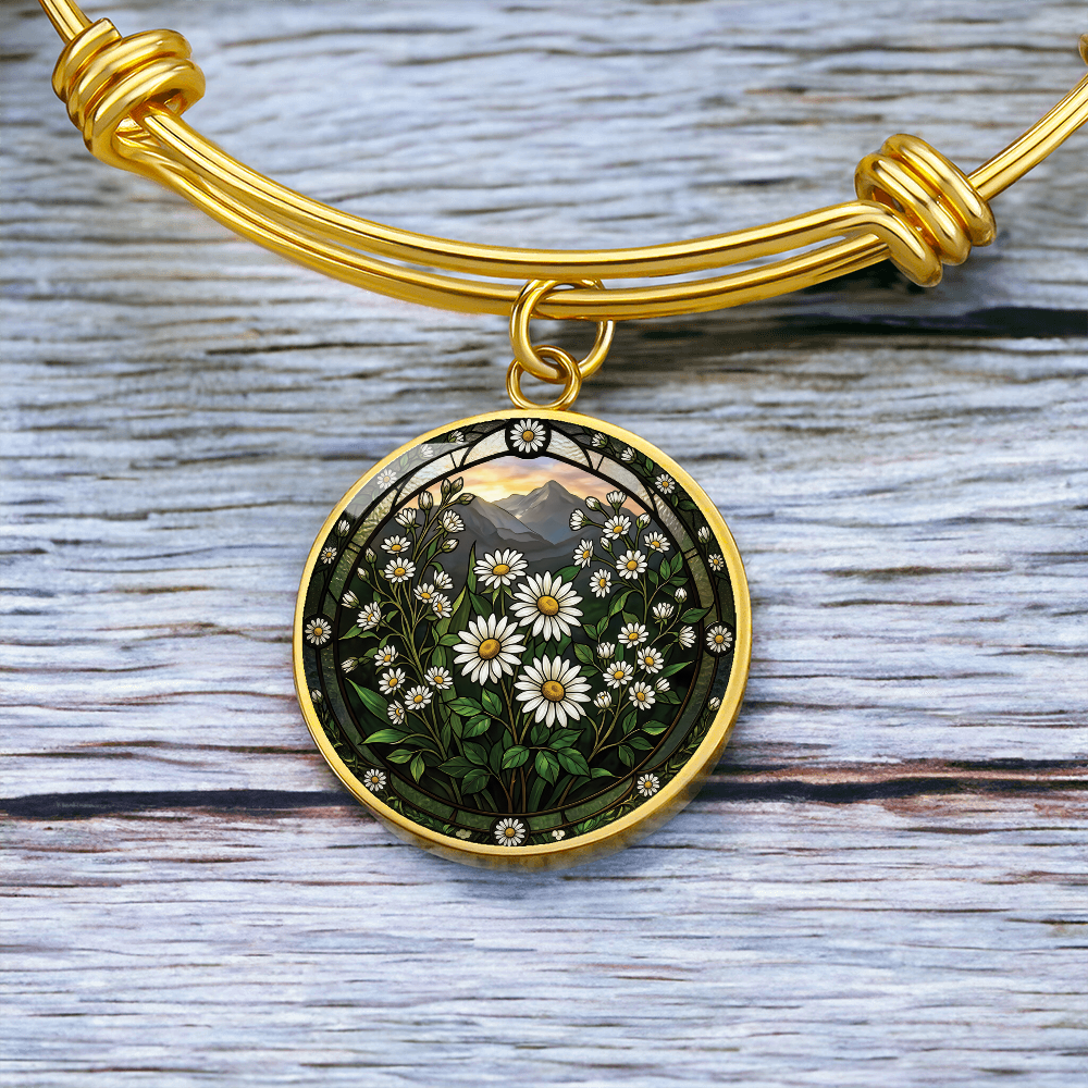White Daisy Bracelet - April Birth Flower Pendant Jewelry