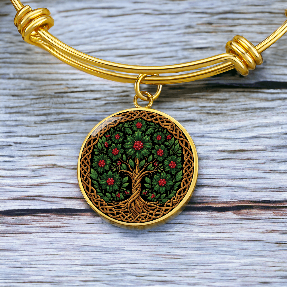Celtic Tree of Life Pendant Bracelet - Holly December Birth Flower Jewelry