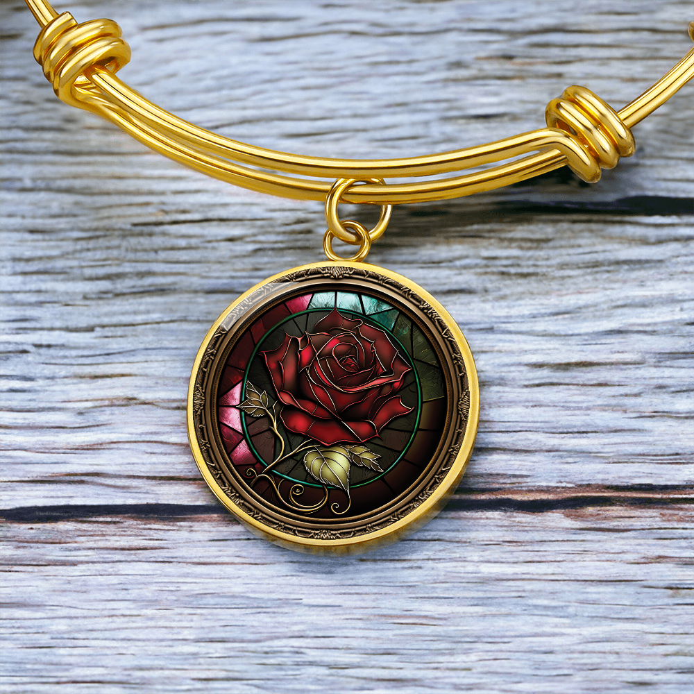 Red Rose Bracelet - June Birth Flower Pendant Jewelry