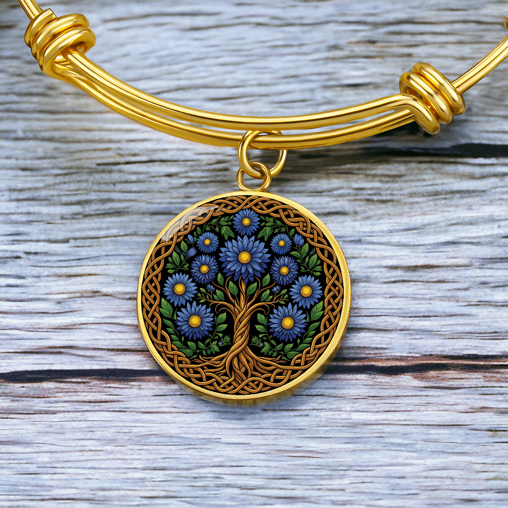 Celtic Tree of Life Pendant Bracelet - Aster September Birth Flower Jewelry