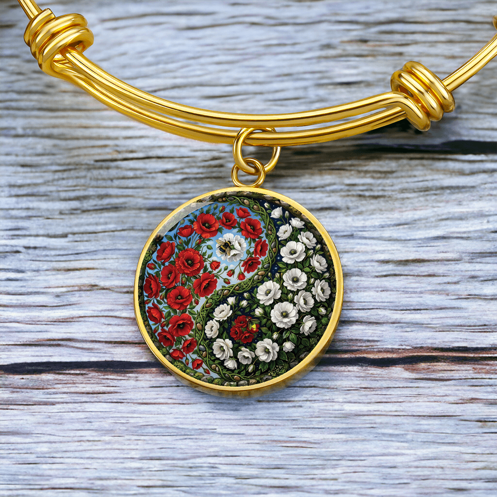 Poppy Yin Yang Bracelet - August Birth Month Flower Pendant Jewelry
