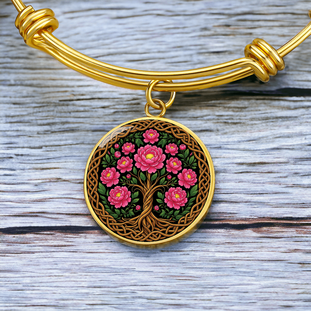 Celtic Tree of Life Pendant Bracelet - Peony November Birth Flower Jewelry