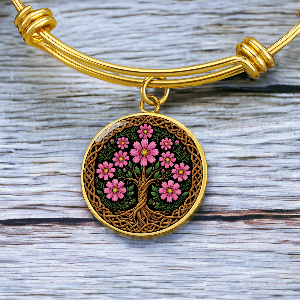 Celtic Tree of Life Pendant Bracelet - Cosmos October Birth Flower Jewelry