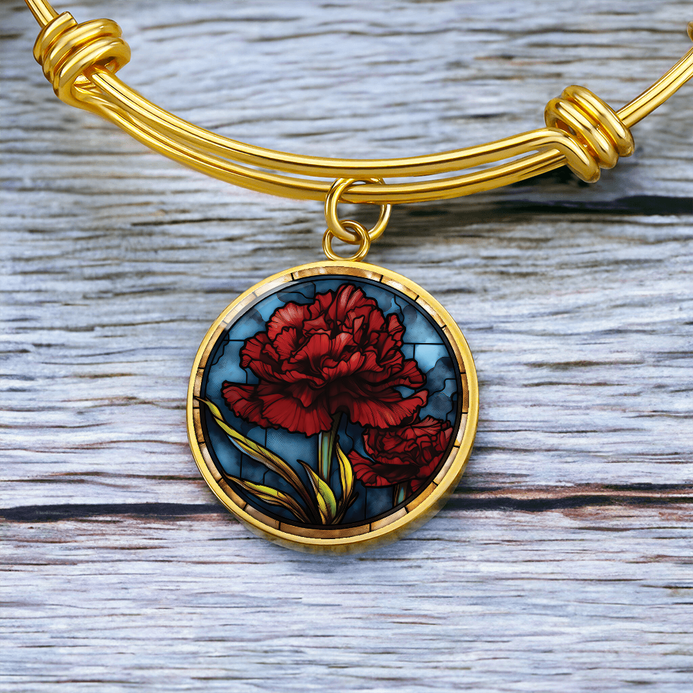 Carnation Bracelet - January Birth Flower Pendant Jewelry