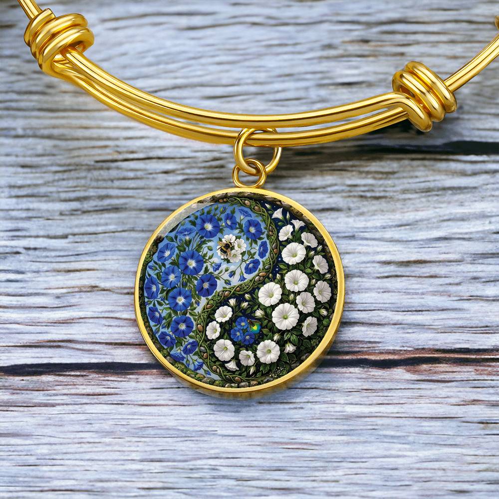 Morning Glory Yin Yang Bracelet - September Birth Month Flower Pendant Jewelry