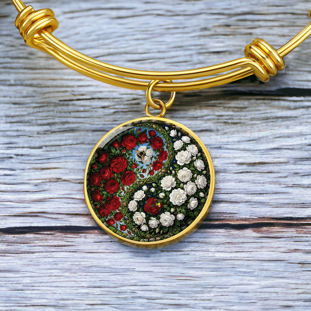 Rose Yin Yang Bracelet - June Birth Month Flower Pendant Jewelry
