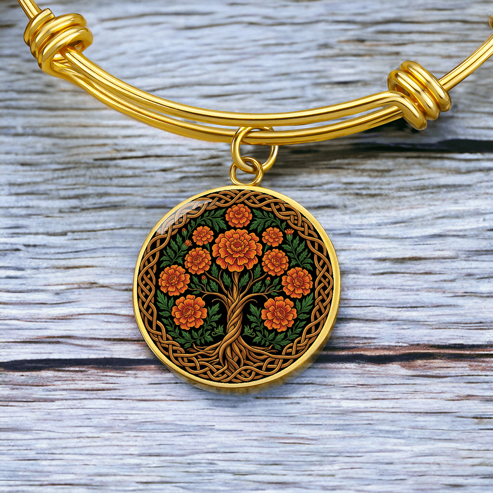 Celtic Tree of Life Pendant Bracelet - Marigold October Birth Flower Jewelry