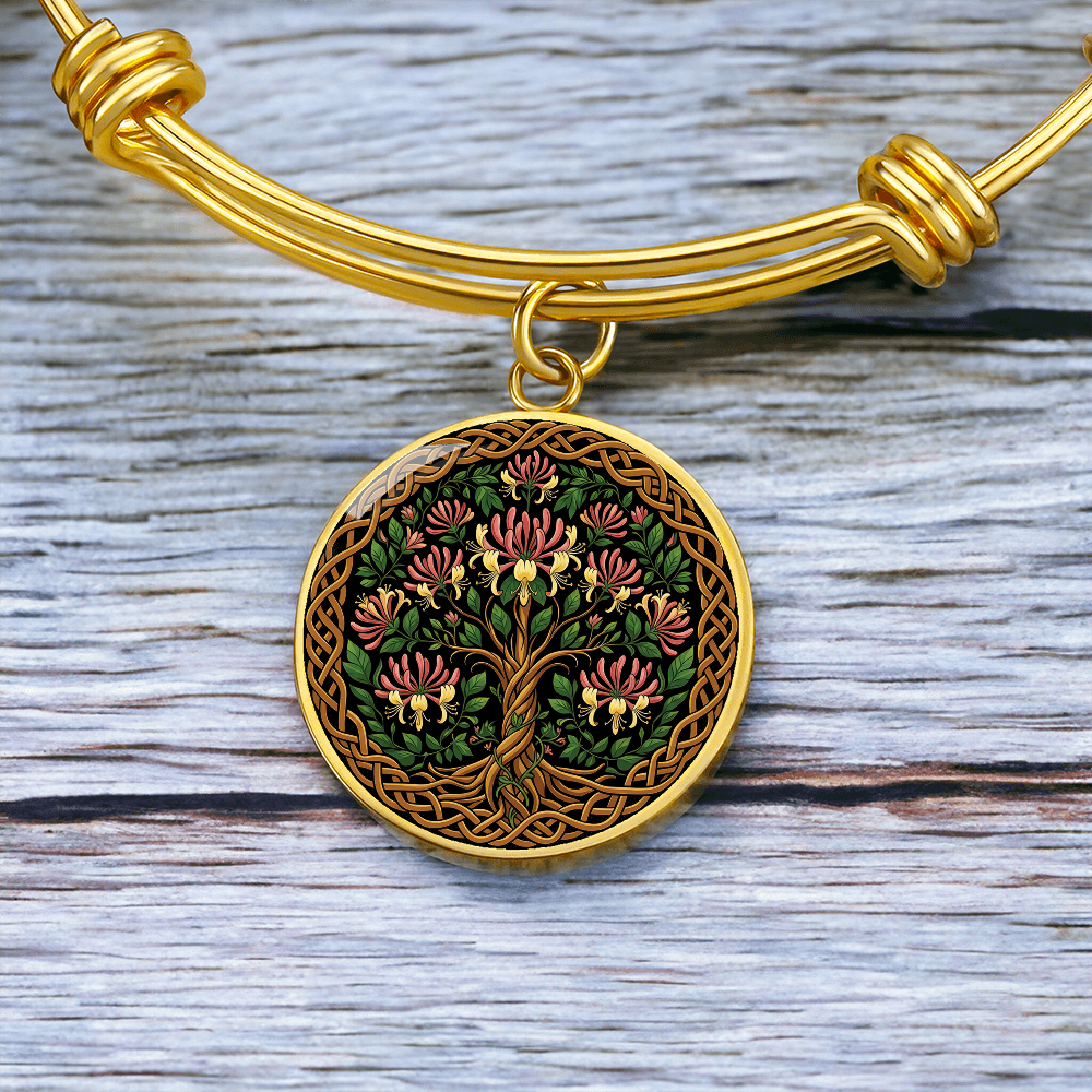 Celtic Tree of Life Pendant Bracelet - Honeysuckle June Birth Flower Jewelry