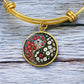 Red and White Morning Glory Yin Yang Bracelet - September Birth Month Flower Pendant Jewelry